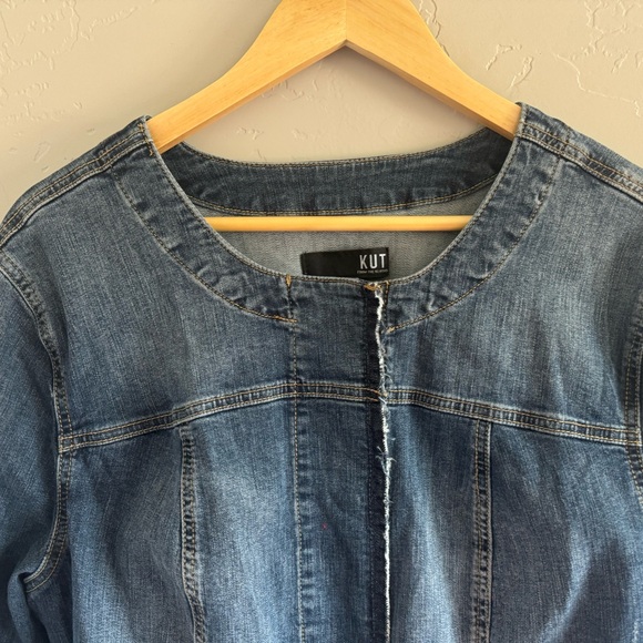 Kut From The Kloth Jean Jacket Remade Raw Hem Denim Collarless Trucker Jacket 1X - Picture 5 of 16